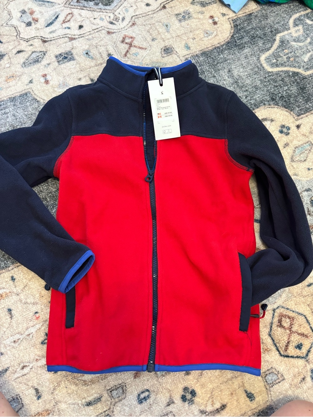 NWT. Joules Kids Red and Navy Full-Zip Fleece Jacket size 9/10